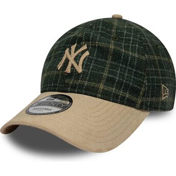 New Era Curved Brim 9TWENTY Mix Check New York Yankees MLB Green and Beige Adjustable Cap