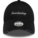 new-era-curved-brim-women-9twenty-slogan-overthinking-black-adjustable-cap