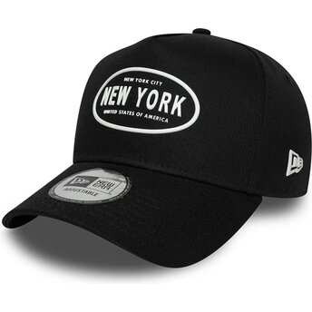 New Era Curved Brim E Frame Rubber Logo New York Black Snapback Cap