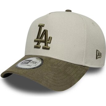 New Era Curved Brim Green Logo E Frame Suede Visor Los Angeles Dodgers MLB Green and Beige Snapback Cap
