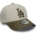 new-era-curved-brim-green-logo-e-frame-suede-visor-los-angeles-dodgers-mlb-green-and-beige-snapback-cap
