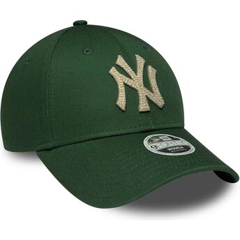 New Era Curved Brim Women 9FORTY Metallic New York Yankees MLB Green Adjustable Cap