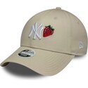 new-era-curved-brim-women-9forty-fruit-icon-strawberry-new-york-yankees-mlb-beige-adjustable-cap