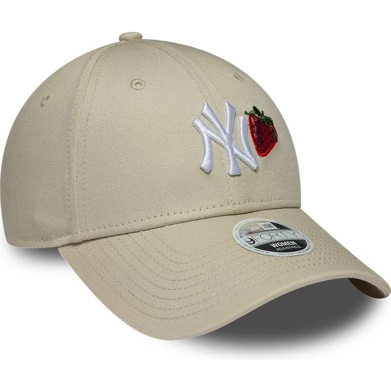new-era-curved-brim-women-9forty-fruit-icon-strawberry-new-york-yankees-mlb-beige-adjustable-cap