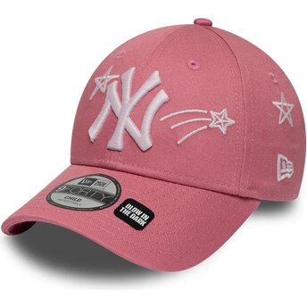 New Era Curved Brim Youth 9FORTY Space New York Yankees MLB Pink Adjustable Cap