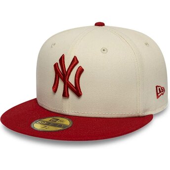 New Era Flat Brim Red Logo 59FIFTY League Essential New York Yankees MLB Beige and Red Fitted Cap