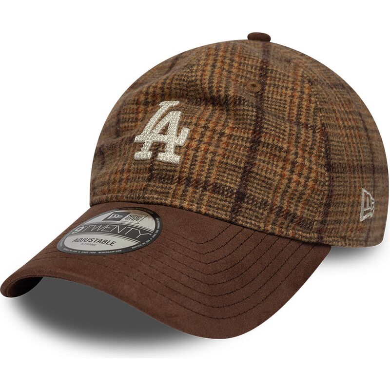 new-era-curved-brim-9twenty-mix-check-los-angeles-dodgers-mlb-brown-adjustable-cap