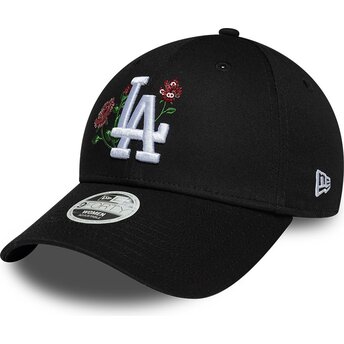 New Era Curved Brim Women 9FORTY Rose Sequin Los Angeles Dodgers MLB Black Snapback Cap