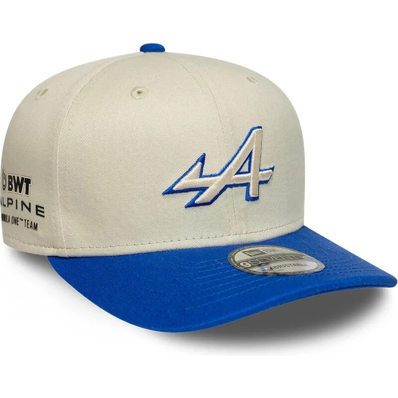 new-era-curved-brim-9seventy-stretch-snap-contrast-visor-alpine-f1-team-formula-1-beige-and-blue-snapback-cap