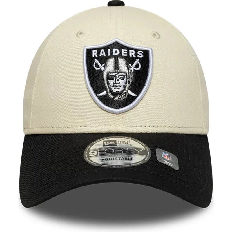 new-era-curved-brim-9forty-colour-block-las-vegas-raiders-nfl-beige-and-black-adjustable-cap