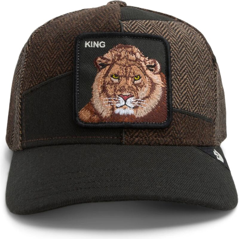 goorin-bros-curved-brim-lion-sartorial-king-patchwork-the-farm-brown-snapback-cap goorin-bros-curved-brim-lion-sartorial-king-patchwork-the-farm-brown-snapback-cap