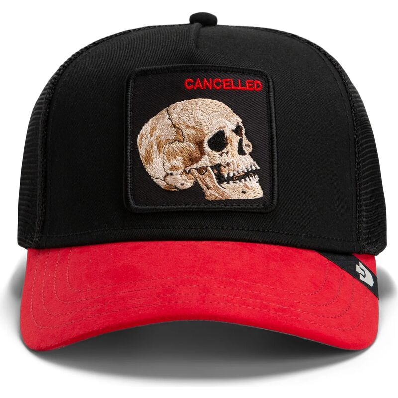 goorin-bros-cancelled-skull-trucker-microsuede-the-farm-black-and-red-trucker-hat goorin-bros-cancelled-skull-trucker-microsuede-the-farm-black-and-red-trucker-hat