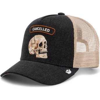 Goorin Bros. Skull Cancelled Rocker Denim After Dark The Farm Black and Beige Trucker Hat