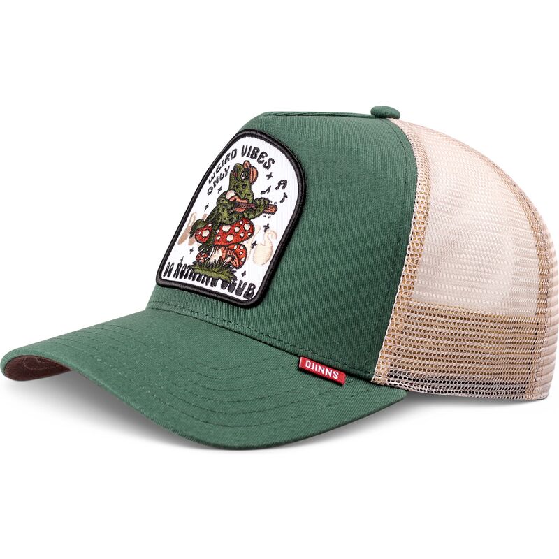 djinns-hft-do-nothing-club-weird-vibes-frog-green-and-beige-trucker-hat