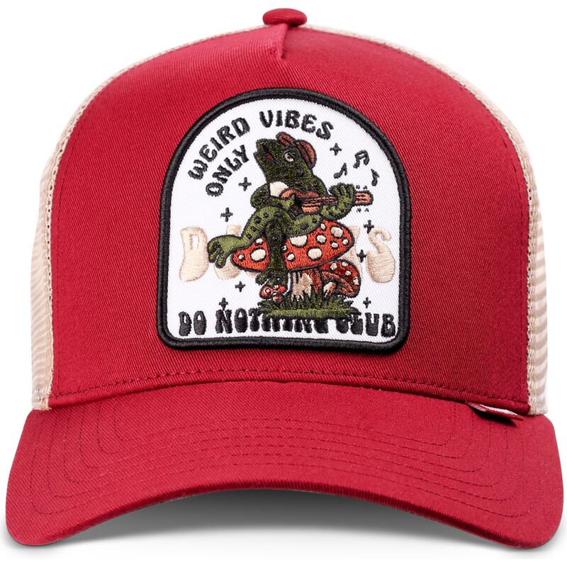 djinns-hft-do-nothing-club-weird-vibes-frog-red-and-beige-trucker-hat