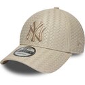 new-era-curved-brim-9forty-pu-weave-new-york-yankees-mlb-beige-adjustable-cap-with-beige-logo