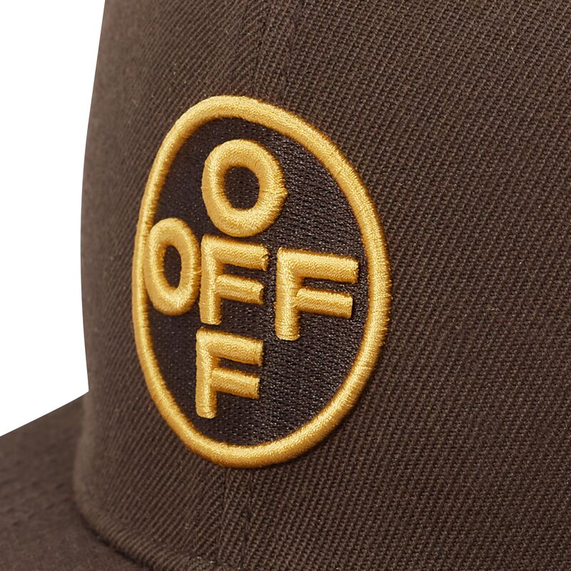 l-ab-c-o-off-white-flat-brim-yellow-logo-off-embroidered-twill-brown-snapback-cap l-ab-c-o-off-white-flat-brim-yellow-logo-off-embroidered-twill-brown-snapback-cap