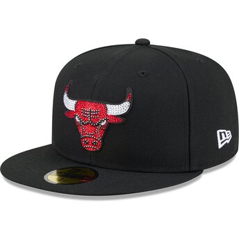 New Era Flat Brim 59FIFTY Rhinestone Badge Chicago Bulls NBA Black Fitted Cap