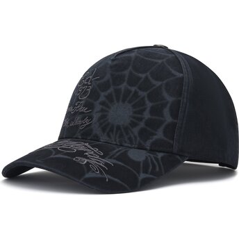 Ed Hardy Curved Brim Spiderweb Black Snapback Cap