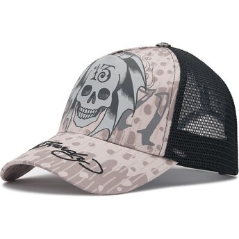 Ed Hardy 13 Skull Grey and Black Trucker Hat