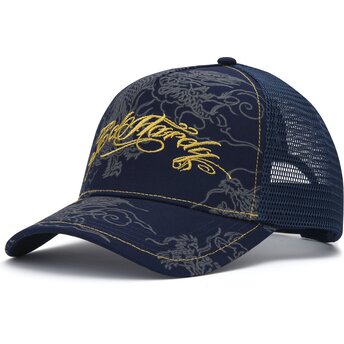 Ed Hardy Outline Dragons Navy Blue Trucker Hat