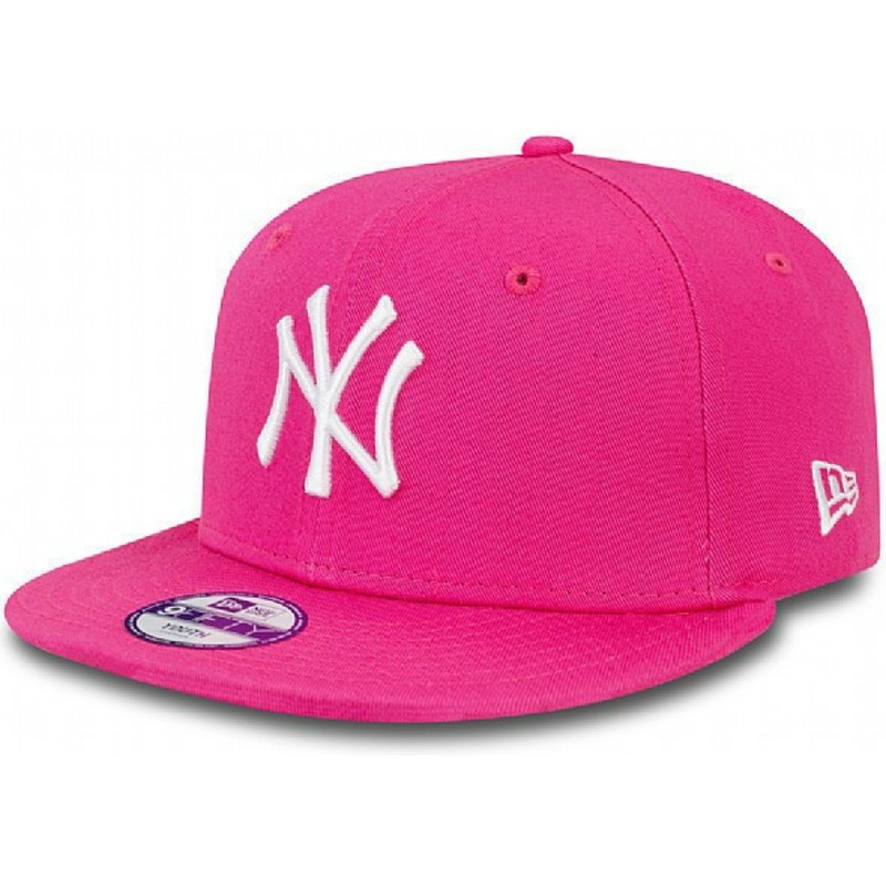 new-era-flat-brim-youth-9fifty-essential-new-york-yankees-mlb-pink-snapback-cap